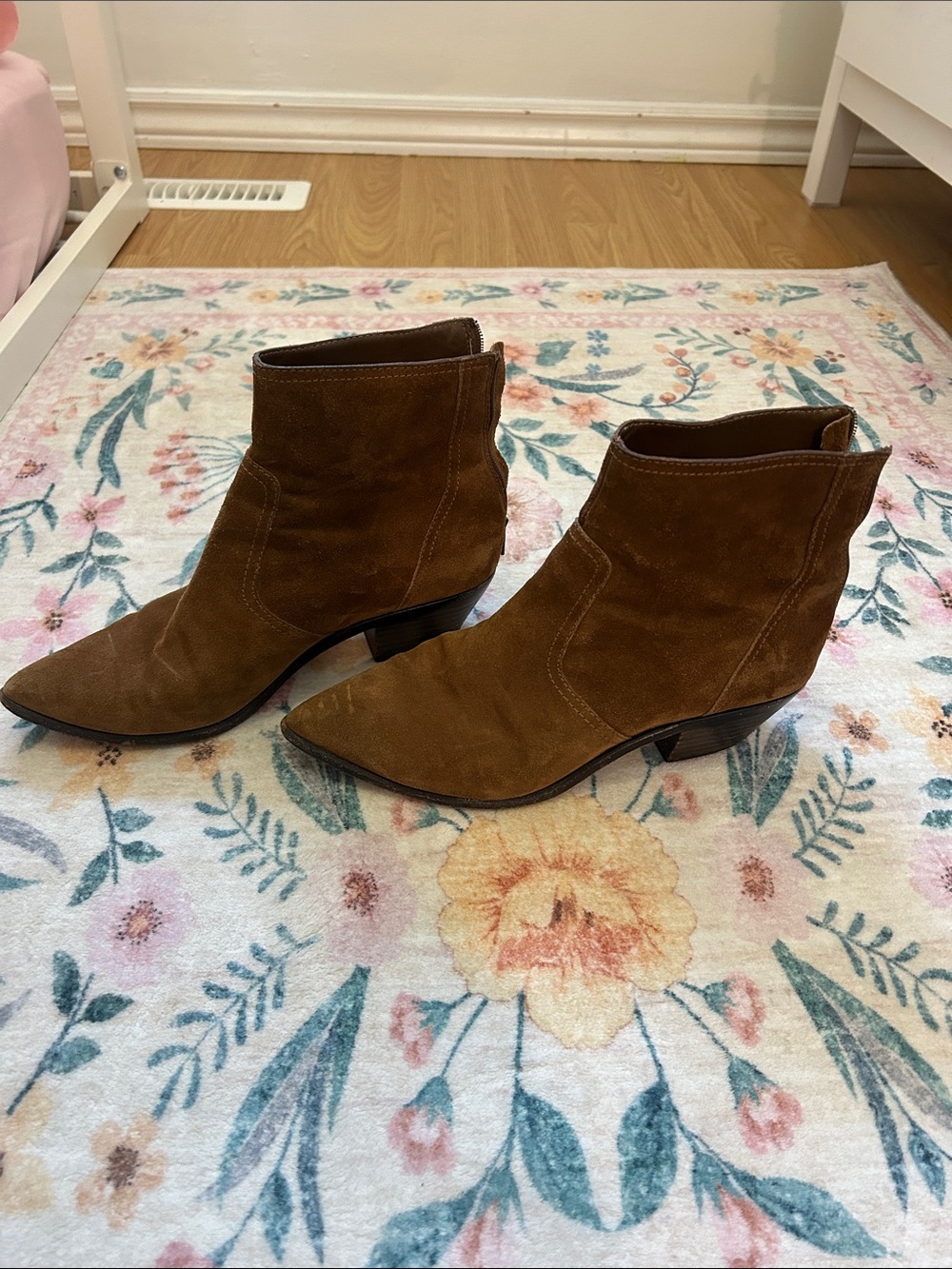 Brown Suede Pointed Toe Ankle Boots - Women's